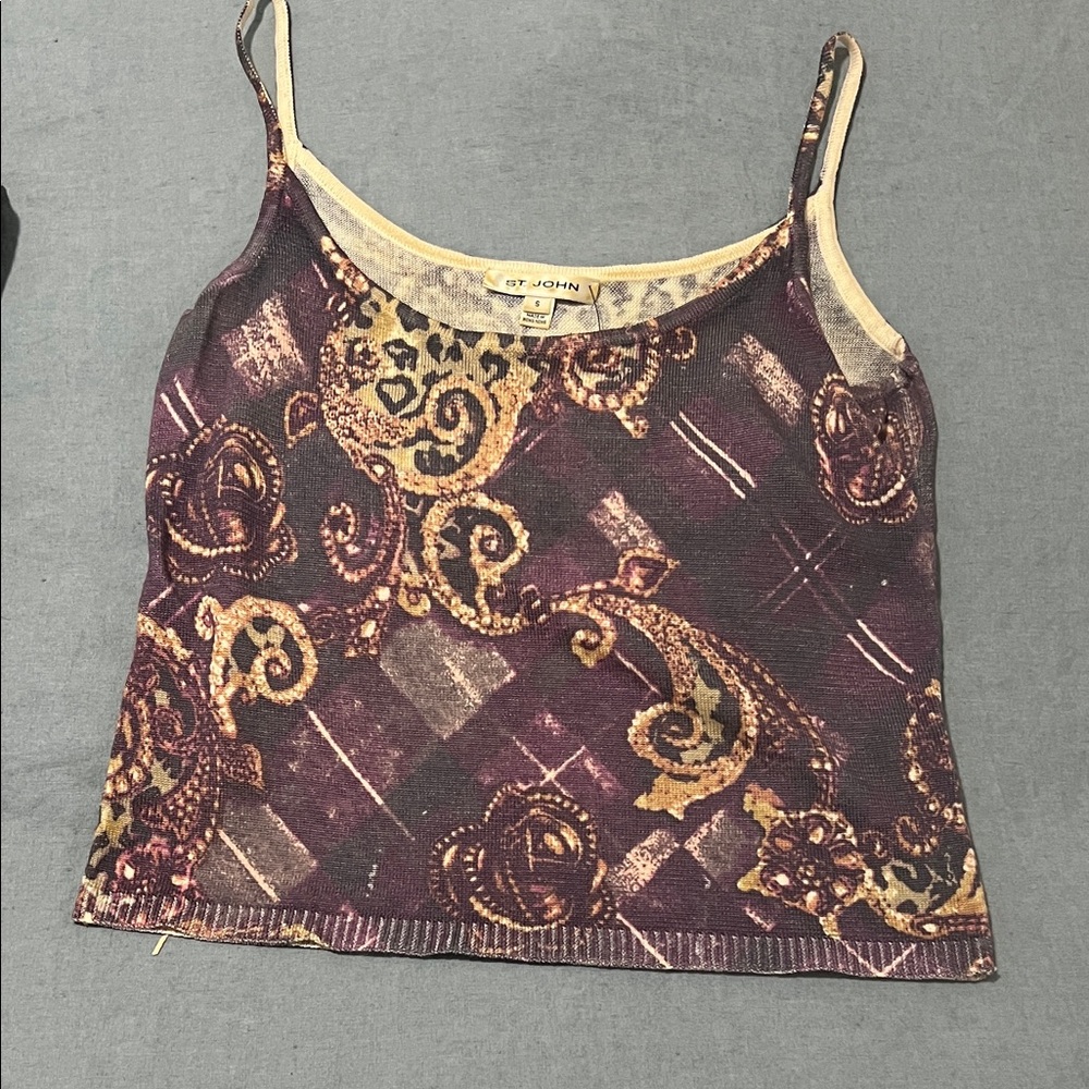 St. John Purple & Gold Printed Silk-Blend Camisole